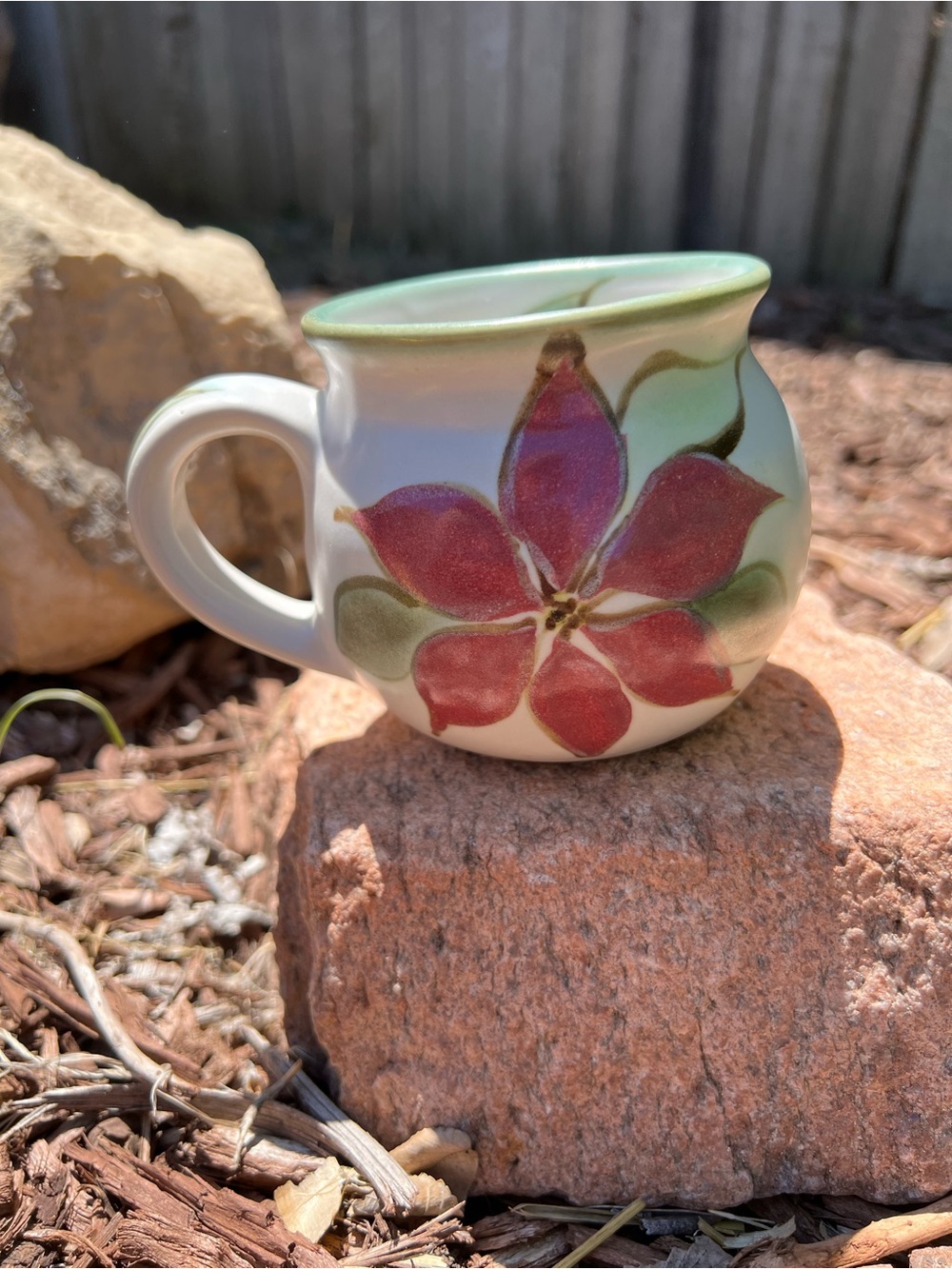 Handmade  Studio Pottery Poinsettia Vintage 97 Mug